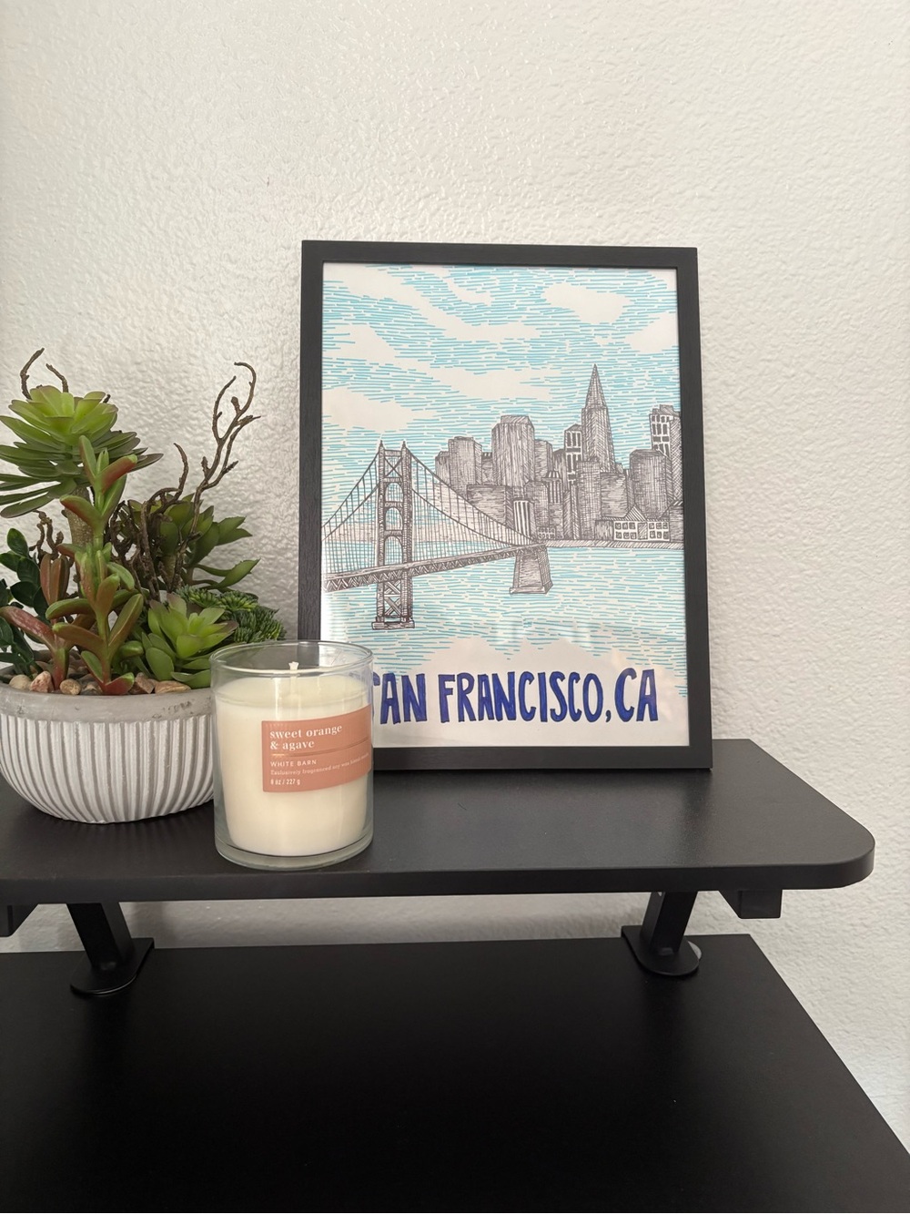San Francisco Skyline Art Print in Blue and Black - Framed